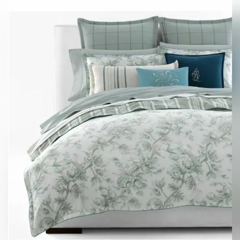 RALPH LAUREN Julianne Sage Toile 3P FULL/ QUEEN DUVET SET NEW $300 STRIPE